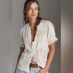 NWT Pilcro Anthropologie Embroidered Keira Blouse in Size XS